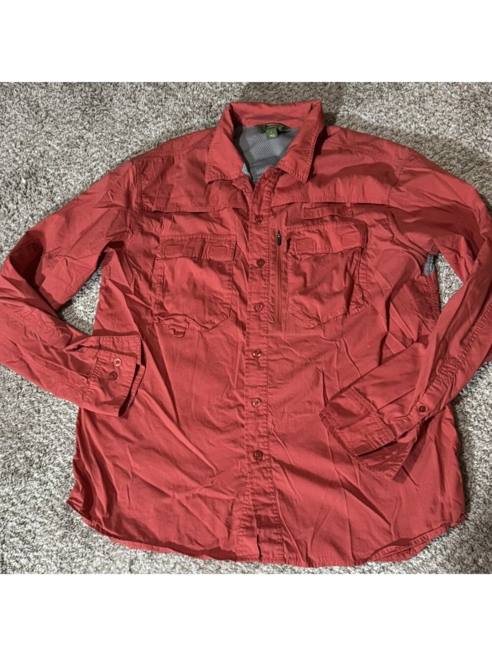 Gander Mtn Shirt Men's L Red Long Sleeve Button Down Outdoor Fishing Hiking